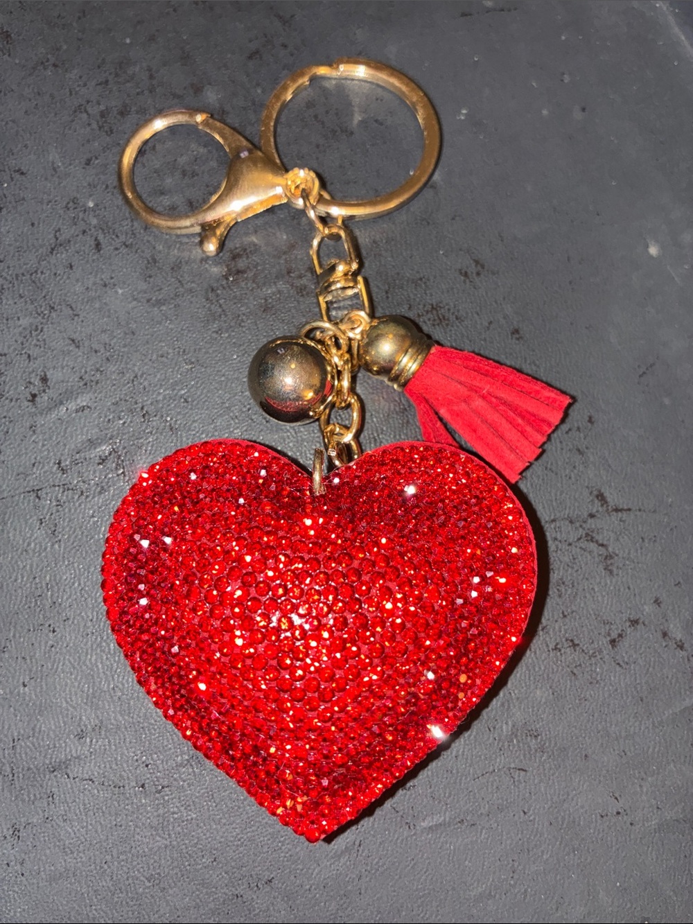 Red Crystal Heart Key & Card Holder Charm with Tassel